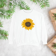 Sunflower Unisex Garment-Dyed Sweatshirt - Cozy Floral Pullover for Spring, Gifts, Stylish Casual Wear, Eco-Friendly Apparel