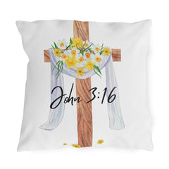 John 3:16 Cross with Daffodils Christian Decor Throw Pillow