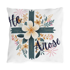 He Arose Outdoor Pillow — Floral Cross Easter Decorative Cushion