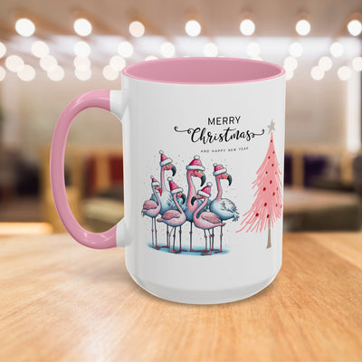 Colorful Holiday Mug, Christmas Flamingo Design