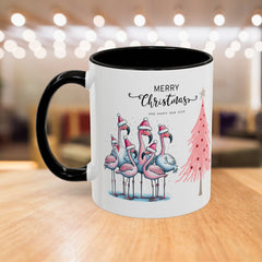 Colorful Holiday Mug, Christmas Flamingo Design