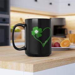 St. Patrick's Day Clover Heart Black Coffee Mug – Lucky Shamrock 11oz/15oz