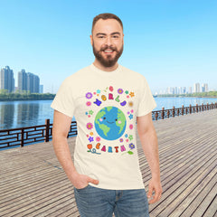 Earth Day Graphic Tee — 'World Earth' Cute Globe & Flowers T-Shirt
