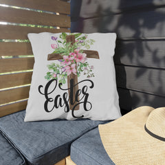 Easter Floral Cross Throw Pillow — Spring Garden Decorative Accent