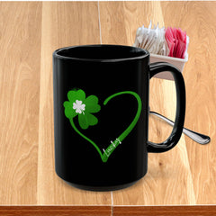 St. Patrick's Day Clover Heart Black Coffee Mug – Lucky Shamrock 11oz/15oz