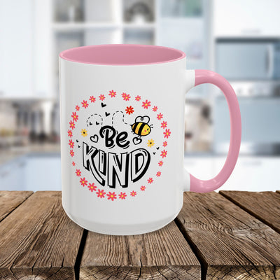 Be Kind Bee Mug — Floral Cute Inspirational Coffee Cup (11oz & 15oz)