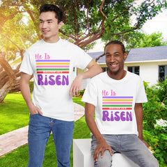 He Is Risen Tee — Retro Stripes Easter Christian T-Shirt