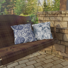 Reversible Blue Floral Paisley Outdoor Pillows