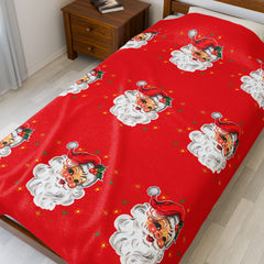 Christmas Santa Plush Velveteen Blanket, Holiday Throw Blanket,