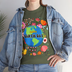 Earth Day Floral Tee — "Happy Earth Day" Graphic T-Shirt