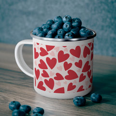 Enamel Mug — Red & Pink Heart Pattern Camping Cup (Valentine’s Day Gift)