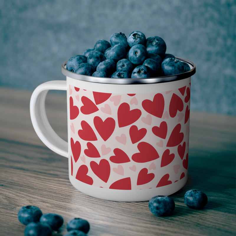 Enamel Mug — Red & Pink Heart Pattern Camping Cup (Valentine’s Day Gift)