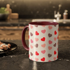 Heart Pattern Coffee Mug — Cute Pink & Red Hearts Ceramic Mug (11oz/15oz)