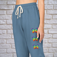 Rainbow Butterfly Fleece Sweatpants - Unisex Lounge Pants,