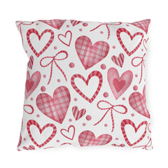Valentine Heart Pattern Outdoor Pillow — Pink Watercolor Hearts Throw Cushion