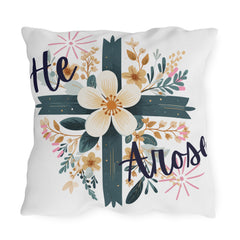 He Arose Outdoor Pillow — Floral Cross Easter Decorative Cushion