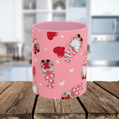 Valentine Gnome Coffee Mug — Pink Heart Pattern 11oz/15oz