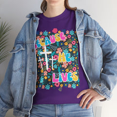 Because He Lives Floral Christian T-Shirt