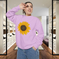 Sunflower Unisex Garment-Dyed Sweatshirt - Cozy Floral Pullover for Spring, Gifts, Stylish Casual Wear, Eco-Friendly Apparel