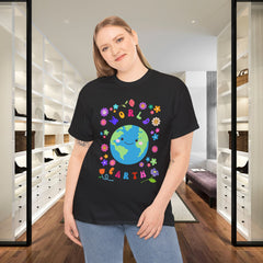Earth Day Graphic Tee — 'World Earth' Cute Globe & Flowers T-Shirt
