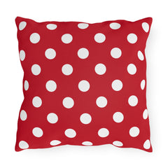 Red Polka Dot Outdoor Pillow — Classic White Dot Patio Cushion