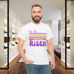 He Is Risen Tee — Retro Stripes Easter Christian T-Shirt