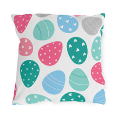 Easter Egg Pattern Outdoor Pillow — Pastel Spring Patio Cushion