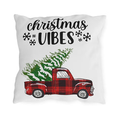 Christmas Vibes Plaid Truck Outdoor Pillow