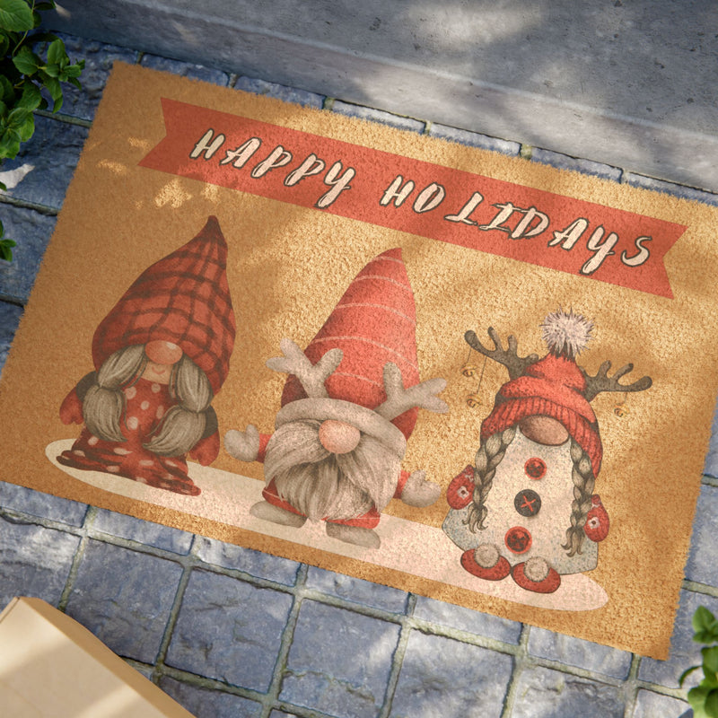Festive Holiday Doormat, Seasonal Gnome Rug,