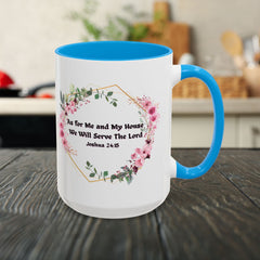 Joshua 24:15 Floral Faith Mug — "As for Me and My House, We Will Serve the Lord" (11oz/15oz)