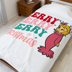 Cozy Christmas Velveteen Plush Blanket, Holiday Gift,