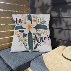 He Arose Outdoor Pillow — Floral Cross Easter Decorative Cushion