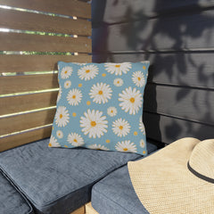 Reversible Light Blue Floral Daisies Pillow