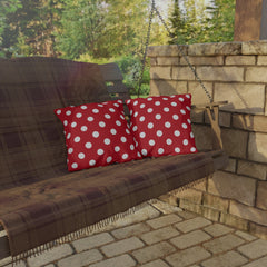 Red Polka Dot Outdoor Pillow — Classic White Dot Patio Cushion
