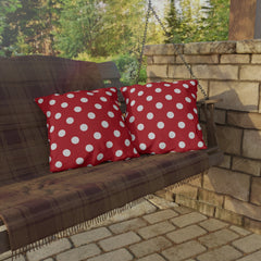 Red Polka Dot Outdoor Pillow — Classic White Dot Patio Cushion