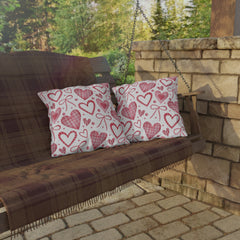 Valentine Heart Pattern Outdoor Pillow — Pink Watercolor Hearts Throw Cushion
