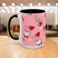 Valentine Gnome Coffee Mug — Pink Heart Pattern 11oz/15oz
