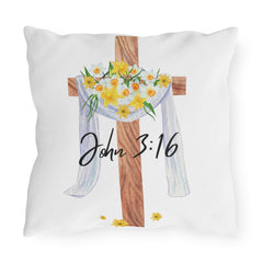 John 3:16 Cross with Daffodils Christian Decor Throw Pillow