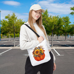 Autumn Floral Tote Bag, Pumpkin Harvest Bag,