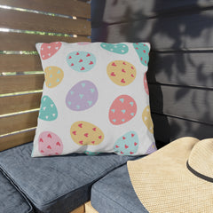 Easter Egg Pattern Outdoor Pillow — Pastel Hearts Patio Cushion