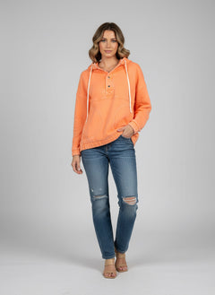 Zenana Washed Orange Pullover Fleeced Hoodie With Pockets