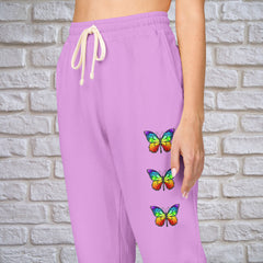 Rainbow Butterfly Fleece Sweatpants - Unisex Lounge Pants,