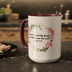 Joshua 24:15 Floral Faith Mug — "As for Me and My House, We Will Serve the Lord" (11oz/15oz)