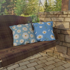 Reversible Light Blue Floral Daisies Pillow