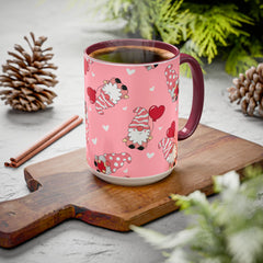 Valentine Gnome Coffee Mug — Pink Heart Pattern 11oz/15oz