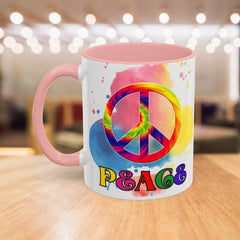 Colorful Peace Mug with Tie-Dye Design, Various Colors & Sizes