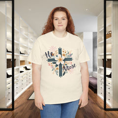 He Rose Floral Cross T‑Shirt — Christian Easter Faith Tee