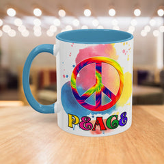 Colorful Peace Mug with Tie-Dye Design, Various Colors & Sizes