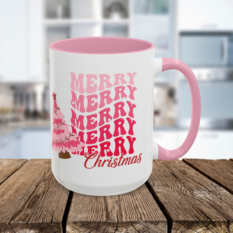 Pink Merry Merry Merry Christmas Mug