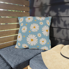 Reversible Light Blue Floral Daisies Pillow